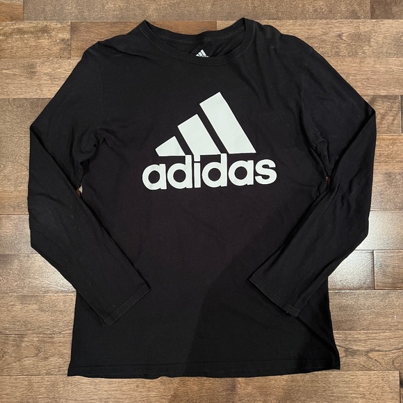 Adidas Black Long Sleeve Logo T-Shirt – Size Large (100% Cotton) - Picture 1 of 3